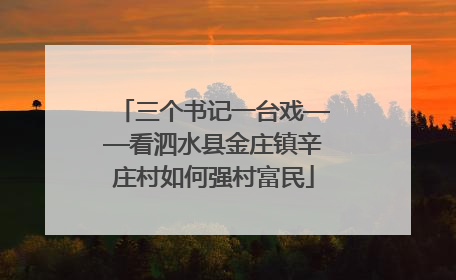 三个书记一台戏——看泗水县金庄镇辛庄村如何强村富民