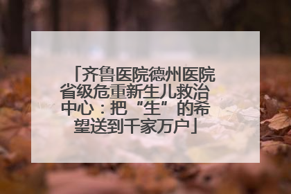 齐鲁医院德州医院省级危重新生儿救治中心：把“生”的希望送到千家万户